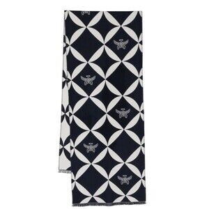 HOT! 100% AUTHENTIC NEW MCM JACQUARD SCARF Merino WOOL Scarf Navy NWT